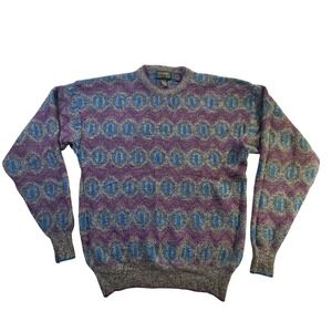 Vintage Colours by Alexander Julian XL Wool Knit Sweater Geometric Purple Blue